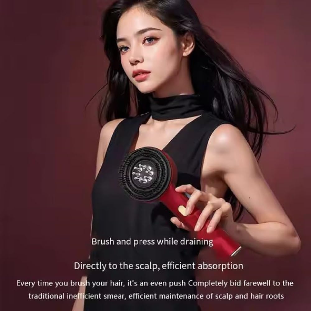 Premium Head Scalp Electric Massager 2 IN 1 Hair Oil Applicator Comb, Head & Scalp Massaging Brush, IPX7 Waterproof,Portable Deep Massager For Hair, Massager Machine (Red)