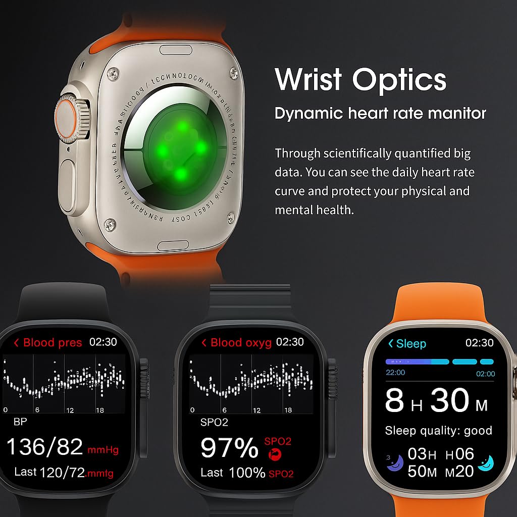 T900 Ultra Smart Watch | 2.09" Infinite Display with Wireless Charging | Ocean Silicone Band | Bluetooth Calling, Fitness Tracker with Heart Rate Monitor (Orange)