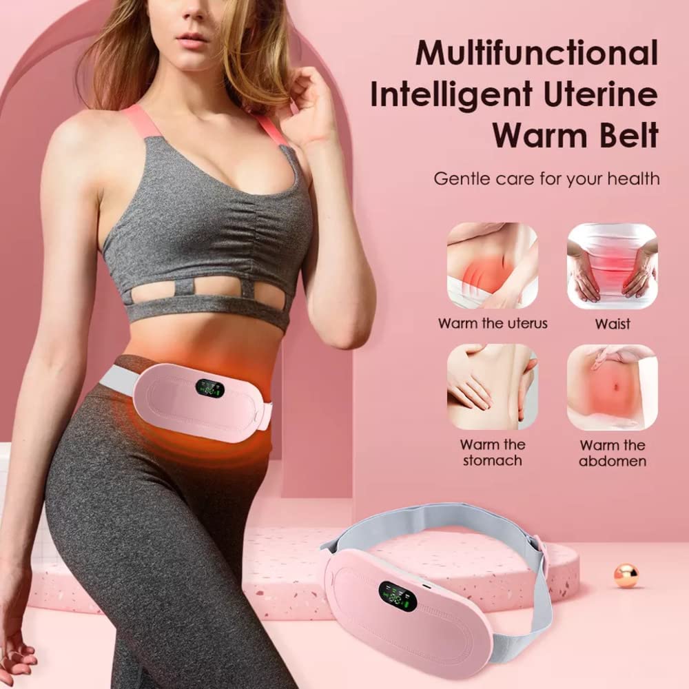 Liznoriz Period Cramp Relief Heating Pad Pain Device With 4 Massage Modes For Menstrual Pain And Belly Or Back Pain Relief, LED Display, Comfortable Belt, Multicolor