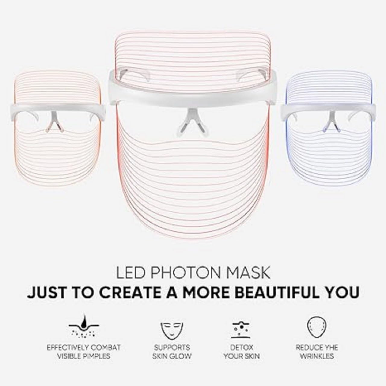 MILOMANIYA LED Beauty Mask | Unisex 3 In 1 LED Beauty Face Mask | Anti Acne & Anti Aging Face Mask | Skin Rejuvenation Mask | Dynamic LED Light Facial Mask (UNISEX)