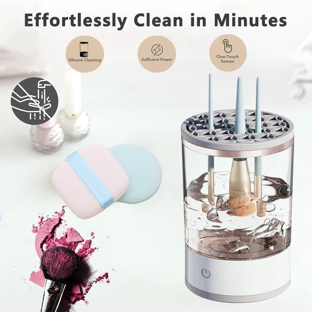 PINAKPANI Makeup Brush Cleaner, Electric Cleaning Machine, USB Automatic Spinning Cleaner for All Size Brush, Great Gift Women & Girls, Cosmetic Cleanser, Upgraded Auto-Rotating Cleanser Beauty Brushes, Deep Cleaning