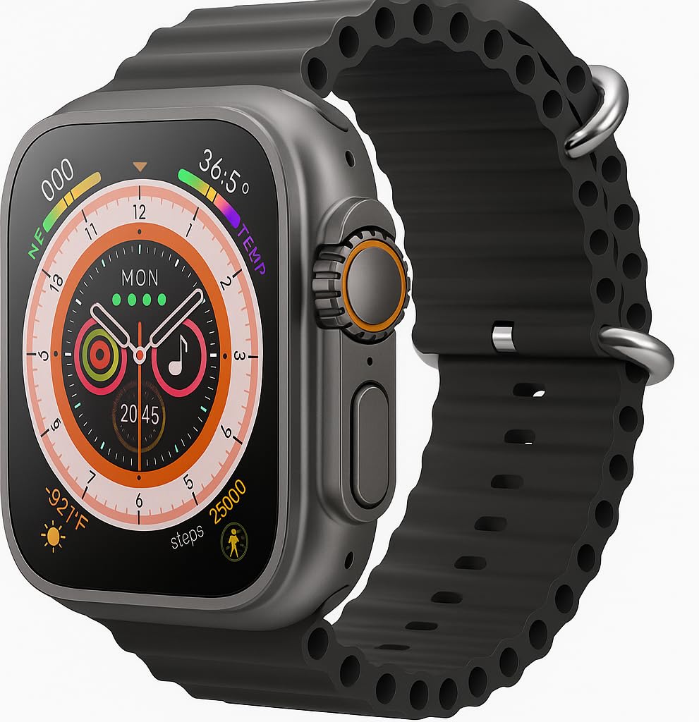 T900 Ultra Smart Watch | 2.09" Infinite Display with Wireless Charging | Ocean Silicone Band | Bluetooth Calling, Fitness Tracker with Heart Rate Monitor (Orange)