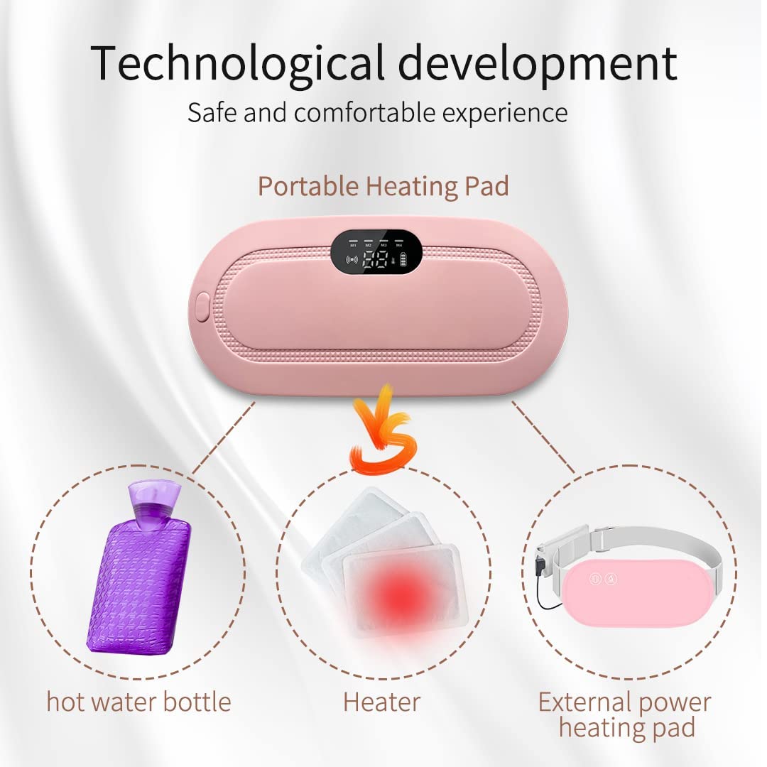 Liznoriz Period Cramp Relief Heating Pad Pain Device With 4 Massage Modes For Menstrual Pain And Belly Or Back Pain Relief, LED Display, Comfortable Belt, Multicolor