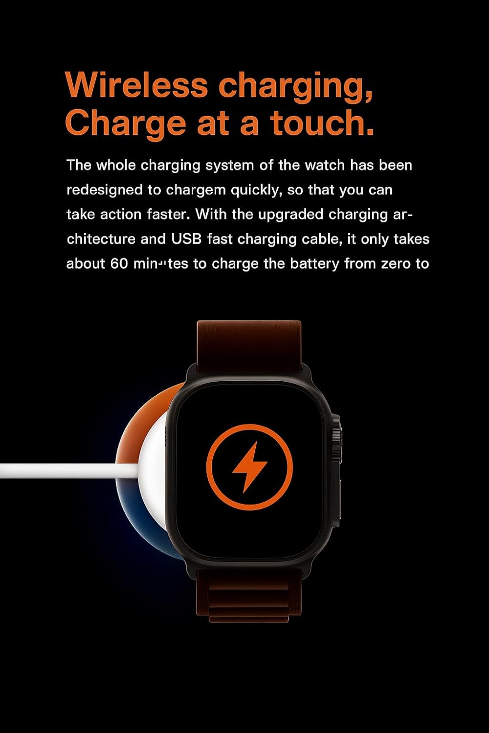 T900 Ultra Smart Watch | 2.09" Infinite Display with Wireless Charging | Ocean Silicone Band | Bluetooth Calling, Fitness Tracker with Heart Rate Monitor (Orange)