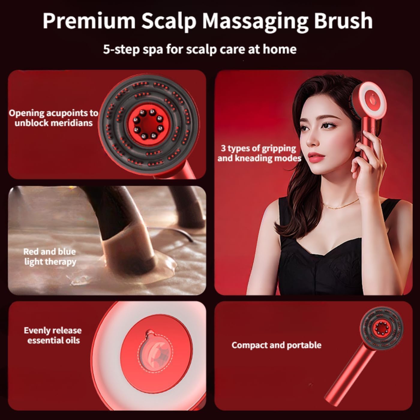 Premium Head Scalp Electric Massager 2 IN 1 Hair Oil Applicator Comb, Head & Scalp Massaging Brush, IPX7 Waterproof,Portable Deep Massager For Hair, Massager Machine (Red)