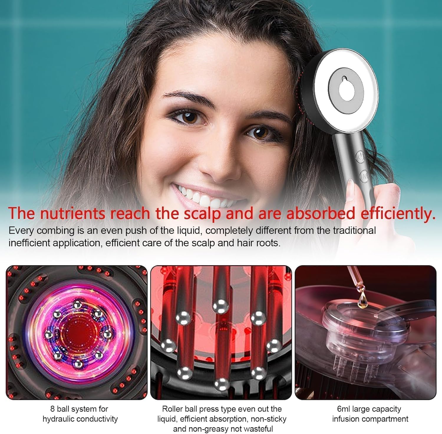 Premium Head Scalp Electric Massager 2 IN 1 Hair Oil Applicator Comb, Head & Scalp Massaging Brush, IPX7 Waterproof,Portable Deep Massager For Hair, Massager Machine (Red)