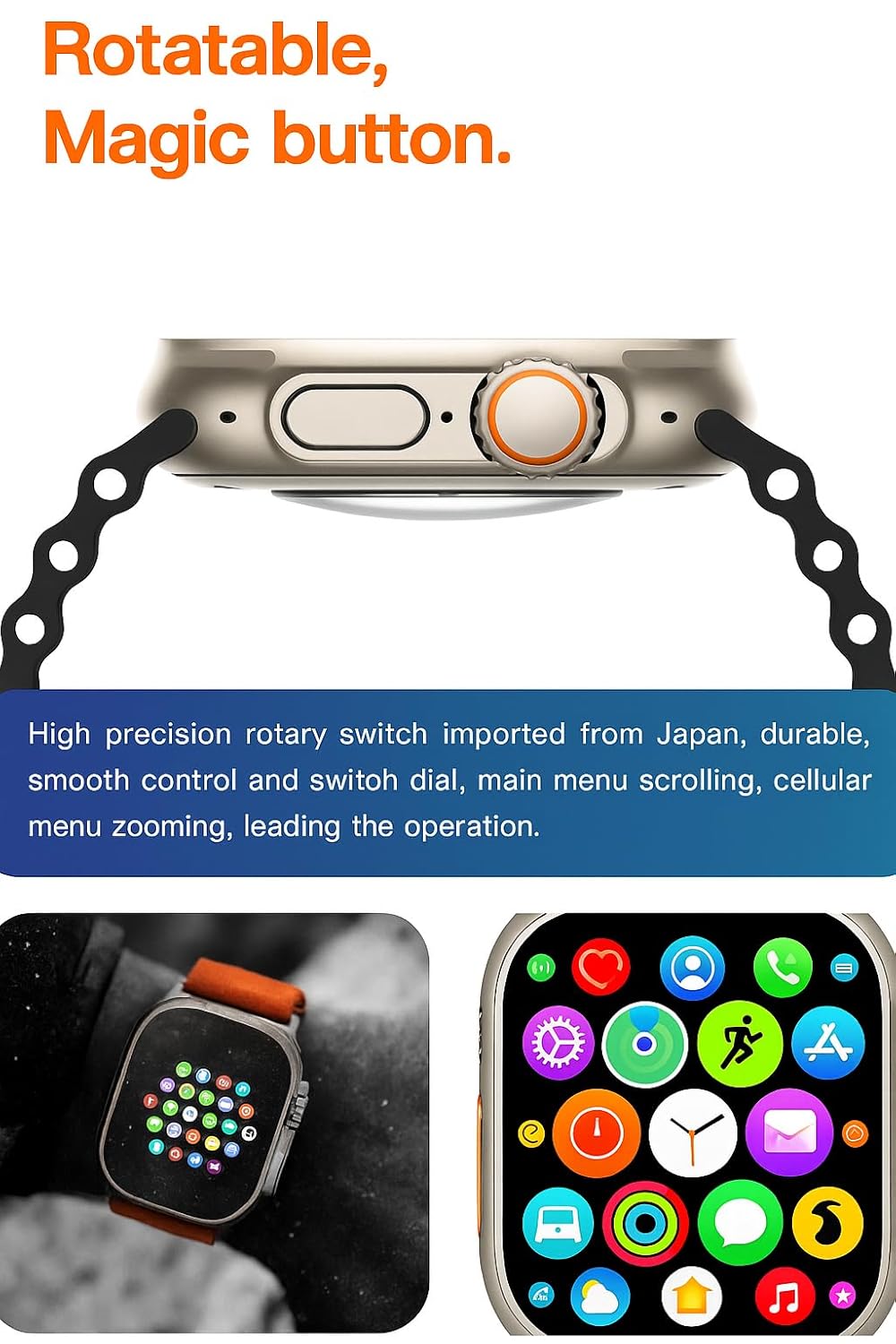 T900 Ultra Smart Watch | 2.09" Infinite Display with Wireless Charging | Ocean Silicone Band | Bluetooth Calling, Fitness Tracker with Heart Rate Monitor (Orange)