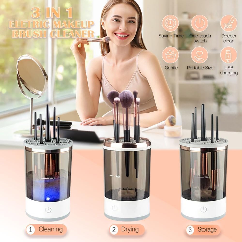 PINAKPANI Makeup Brush Cleaner, Electric Cleaning Machine, USB Automatic Spinning Cleaner for All Size Brush, Great Gift Women & Girls, Cosmetic Cleanser, Upgraded Auto-Rotating Cleanser Beauty Brushes, Deep Cleaning