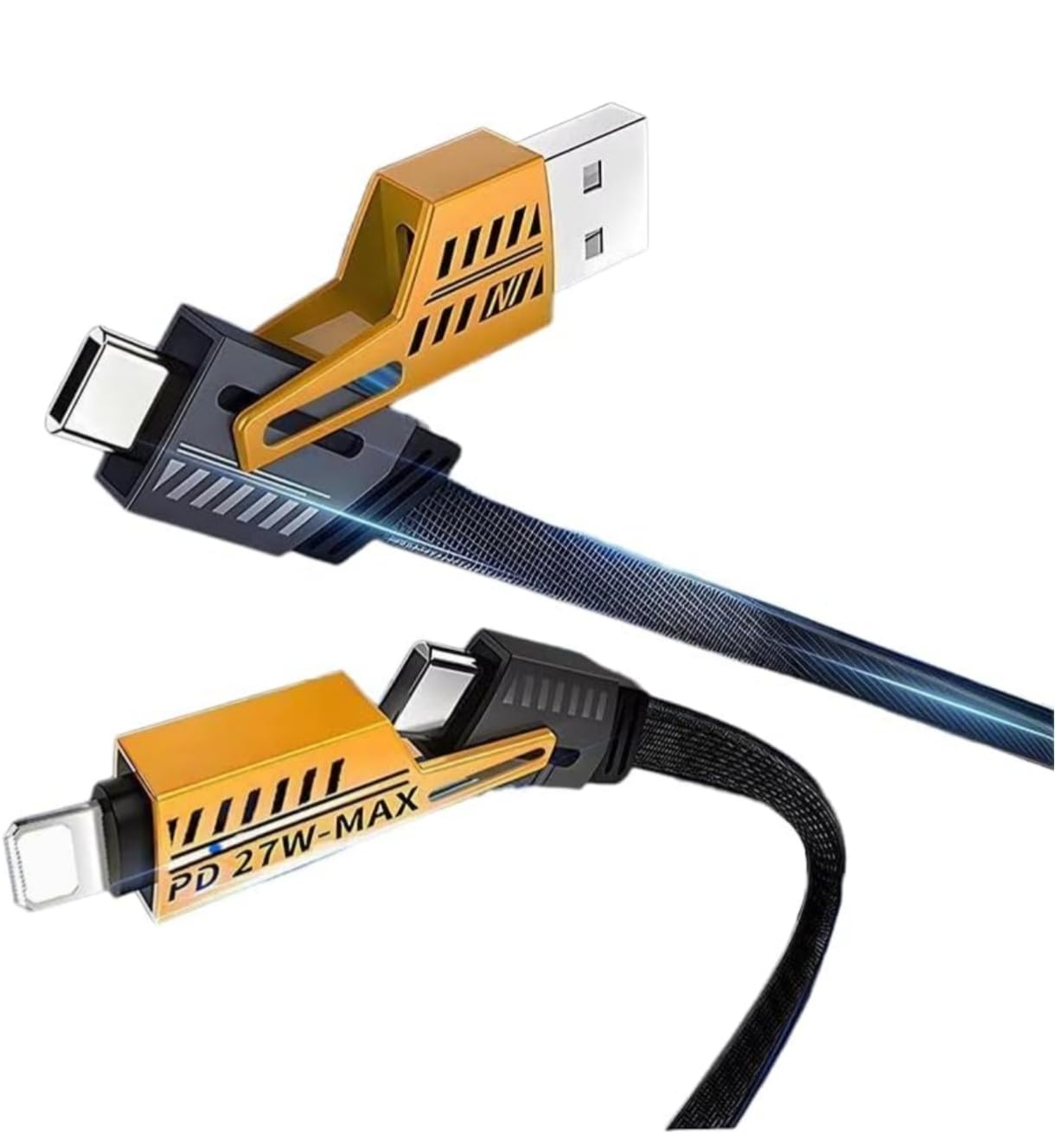 4 in 1 Cable | Gold Plated Ports | Ultra Fast Charging & Data Transfer | Supporting Thunderbolt, Type C, Lightning, Type A for All Phones & Laptop