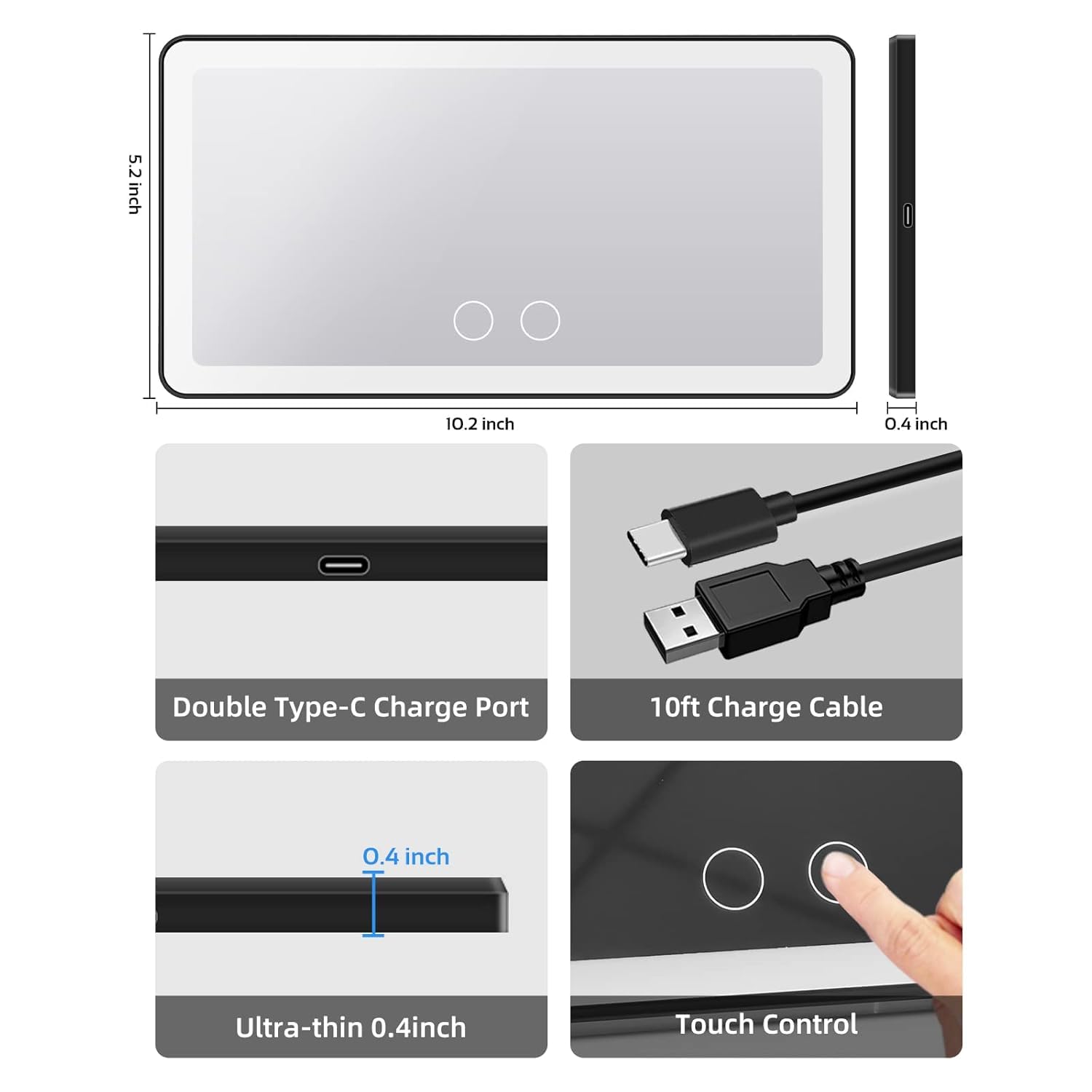 Upgrade Car Sun Visor Vanity Mirror With 80 LEDs - 3 Light Modes, Rechargeable, Dimmable Touch Control - Universal for Car, Truck, SUV