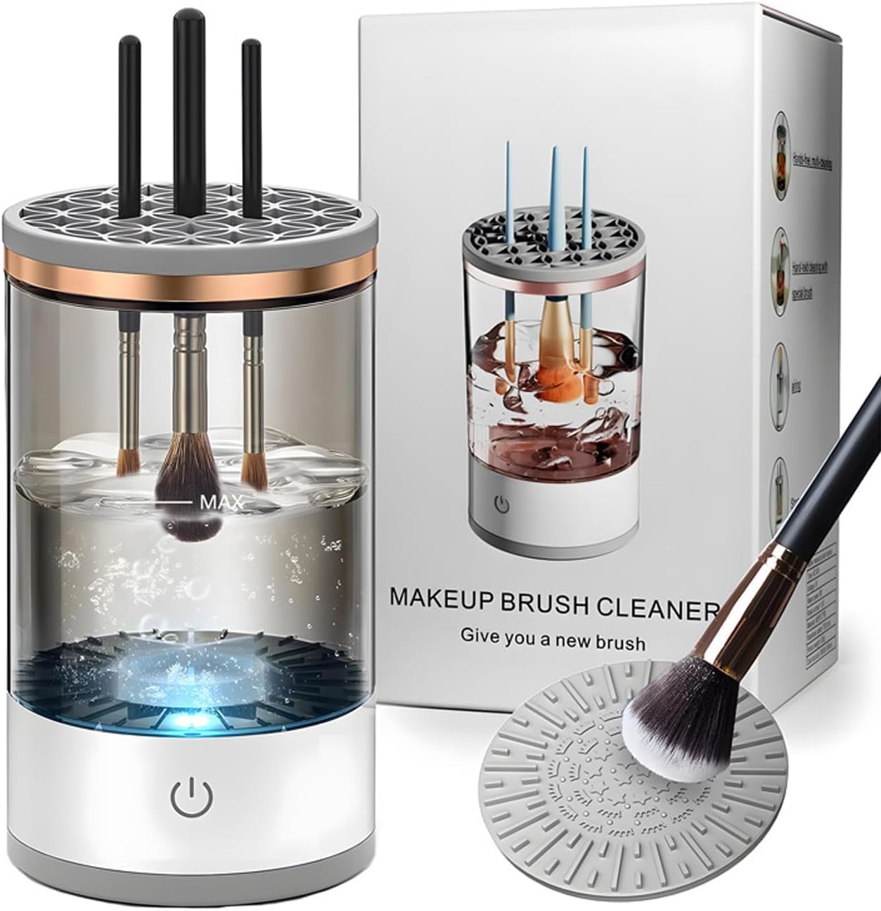 PINAKPANI Makeup Brush Cleaner, Electric Cleaning Machine, USB Automatic Spinning Cleaner for All Size Brush, Great Gift Women & Girls, Cosmetic Cleanser, Upgraded Auto-Rotating Cleanser Beauty Brushes, Deep Cleaning