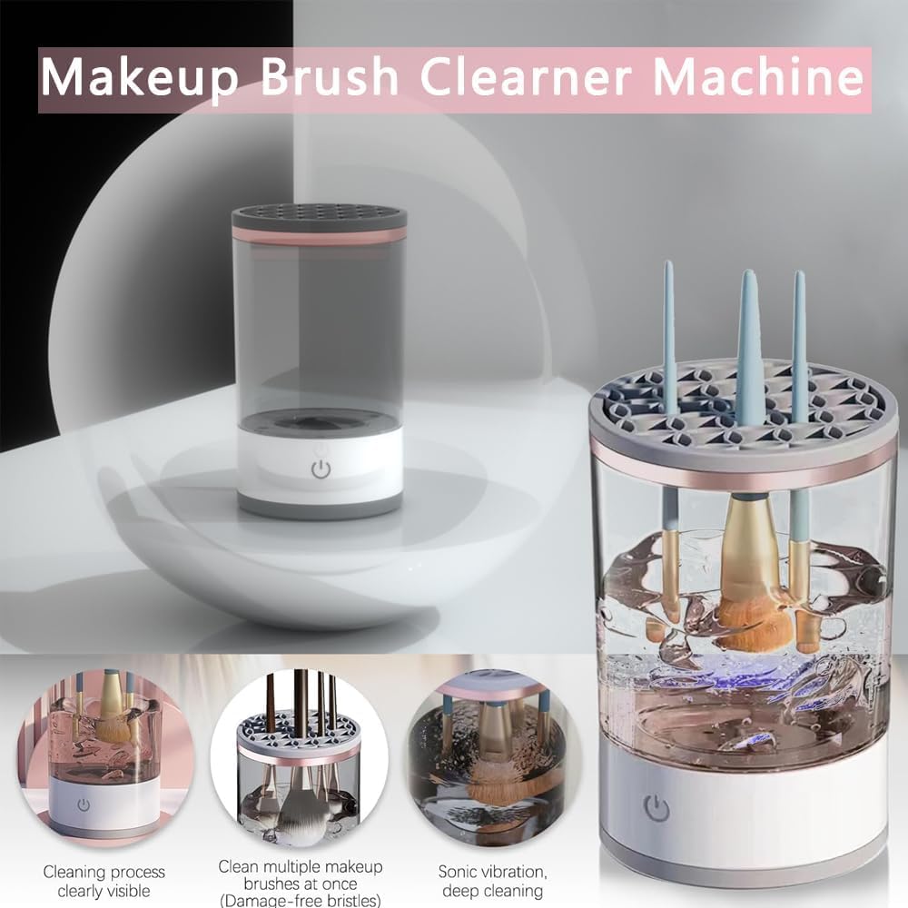PINAKPANI Makeup Brush Cleaner, Electric Cleaning Machine, USB Automatic Spinning Cleaner for All Size Brush, Great Gift Women & Girls, Cosmetic Cleanser, Upgraded Auto-Rotating Cleanser Beauty Brushes, Deep Cleaning