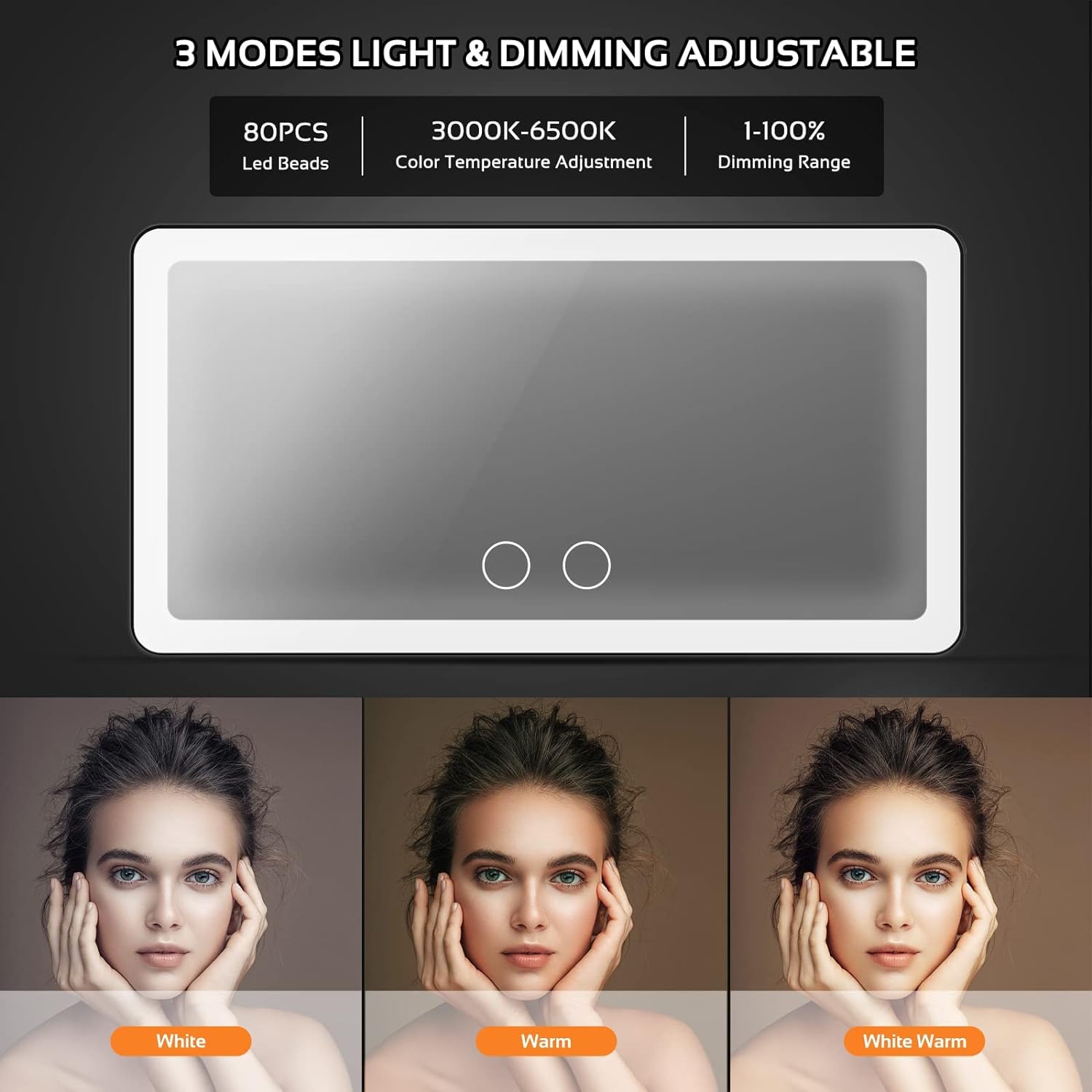 Upgrade Car Sun Visor Vanity Mirror With 80 LEDs - 3 Light Modes, Rechargeable, Dimmable Touch Control - Universal for Car, Truck, SUV