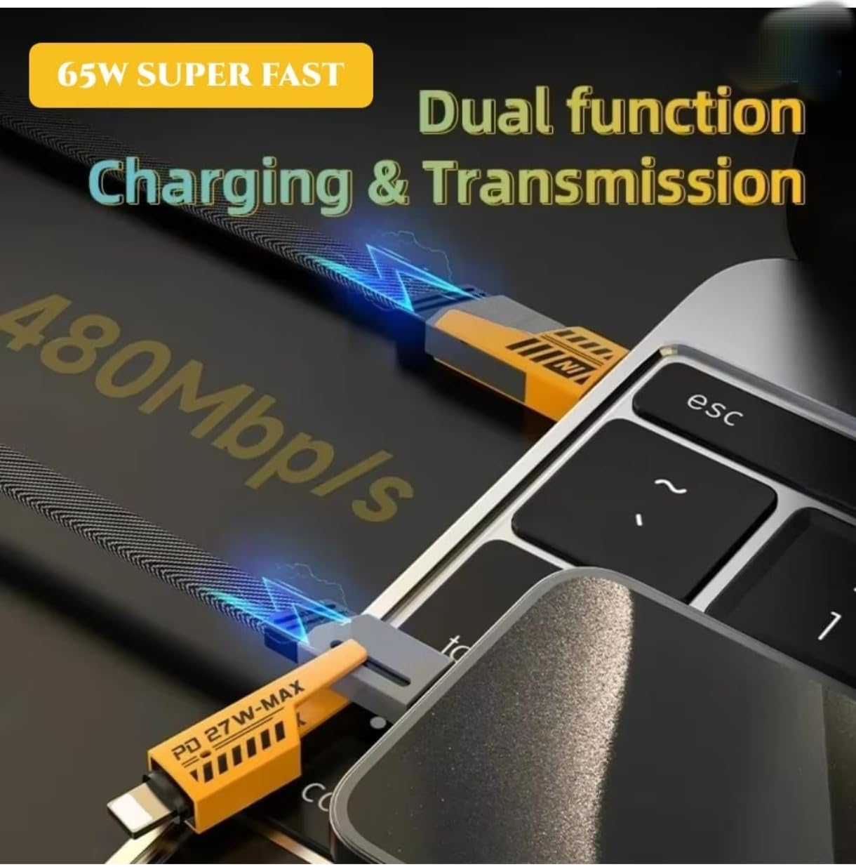4 in 1 Cable | Gold Plated Ports | Ultra Fast Charging & Data Transfer | Supporting Thunderbolt, Type C, Lightning, Type A for All Phones & Laptop