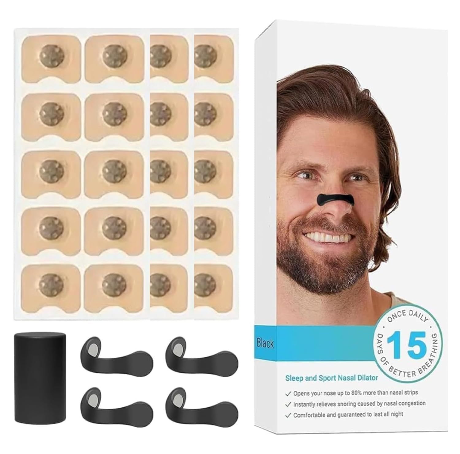 PANCA Magnetic Nose Strips & Nasal Dilator Kit | Anti Snoring Device for Sleep | 15 Magnet Pads, 4 Reusable Silicone Clips, Applicator | Non-Invasive Breathing Support for Men Women