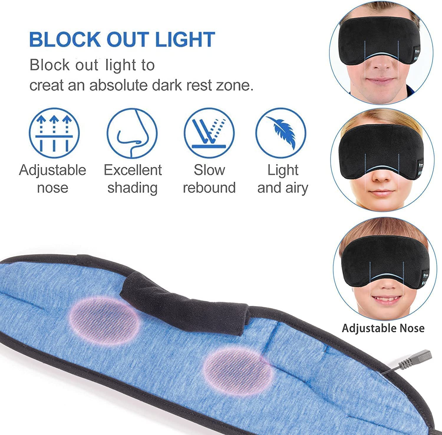 MG SALESS Bluetooth Sleeping Eye Mask Wireless Music Sleeping Headphones for Side Sleepers Sleep Mask with Headphones Wireless Music Eye Mask Sleep Headphones Bluetooth.