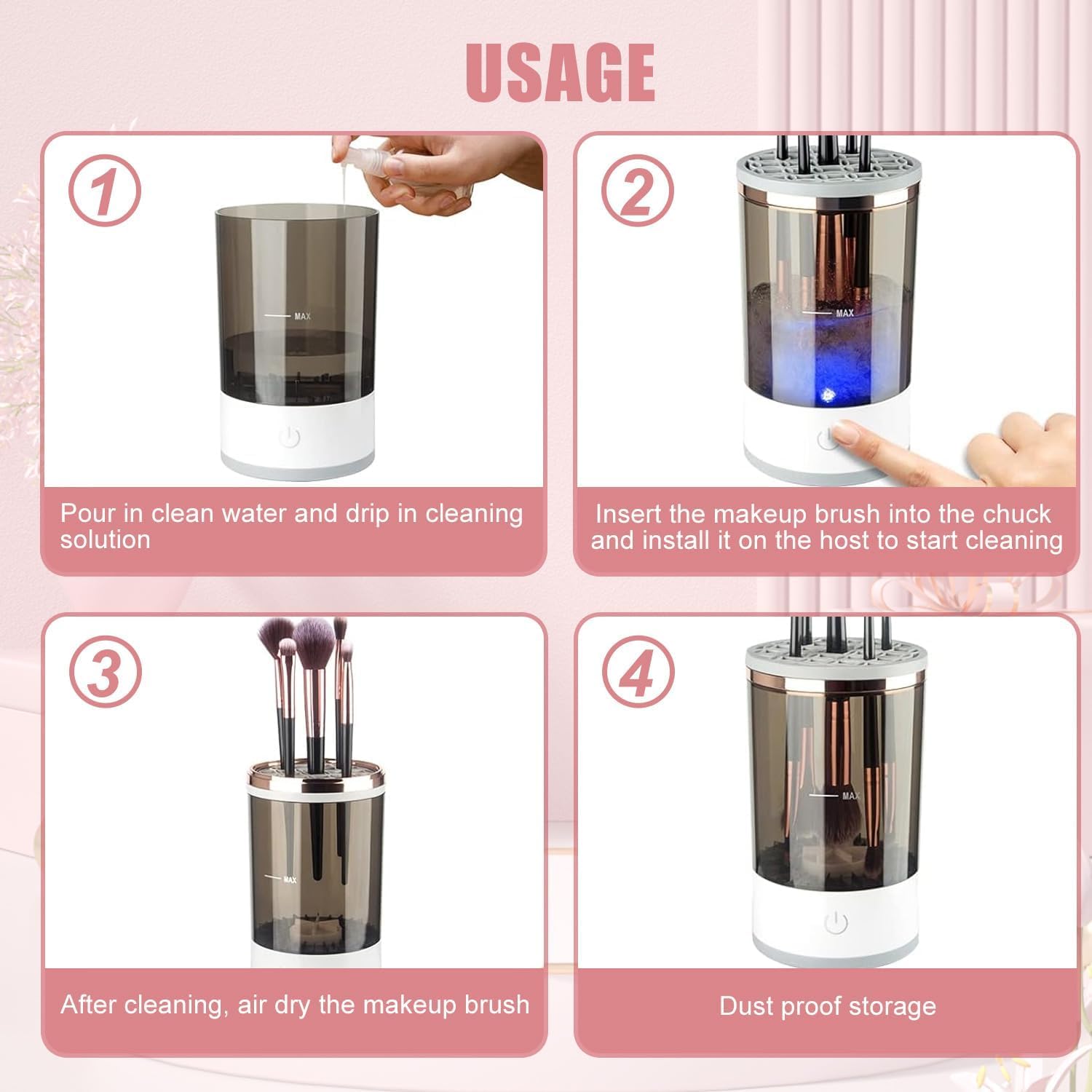 PINAKPANI Makeup Brush Cleaner, Electric Cleaning Machine, USB Automatic Spinning Cleaner for All Size Brush, Great Gift Women & Girls, Cosmetic Cleanser, Upgraded Auto-Rotating Cleanser Beauty Brushes, Deep Cleaning