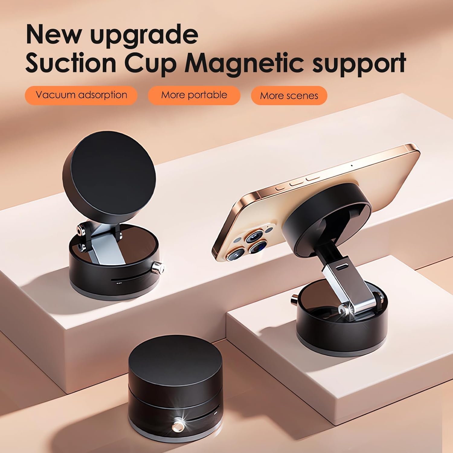 GadgetBite Magnetic Car Mobile Holder For Dashboard Vacuum Suction Phone Holder Mount Hand Free Magnetic Cell Phone Stand With Strong Grip Shockproof Suction Cup Mount For Car Gym Office Table - Black