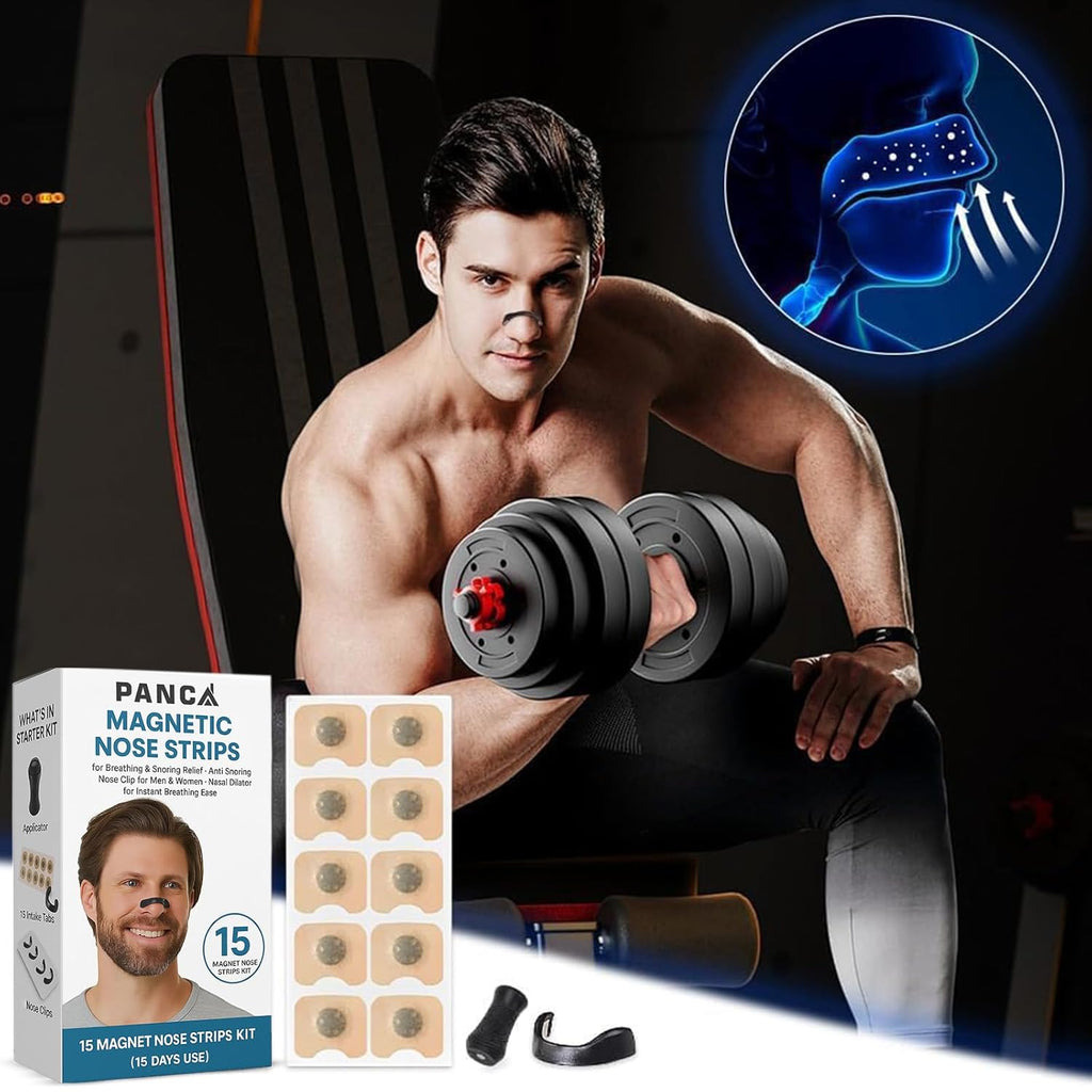 PANCA Magnetic Nose Strips & Nasal Dilator Kit | Anti Snoring Device for Sleep | 15 Magnet Pads, 4 Reusable Silicone Clips, Applicator | Non-Invasive Breathing Support for Men Women