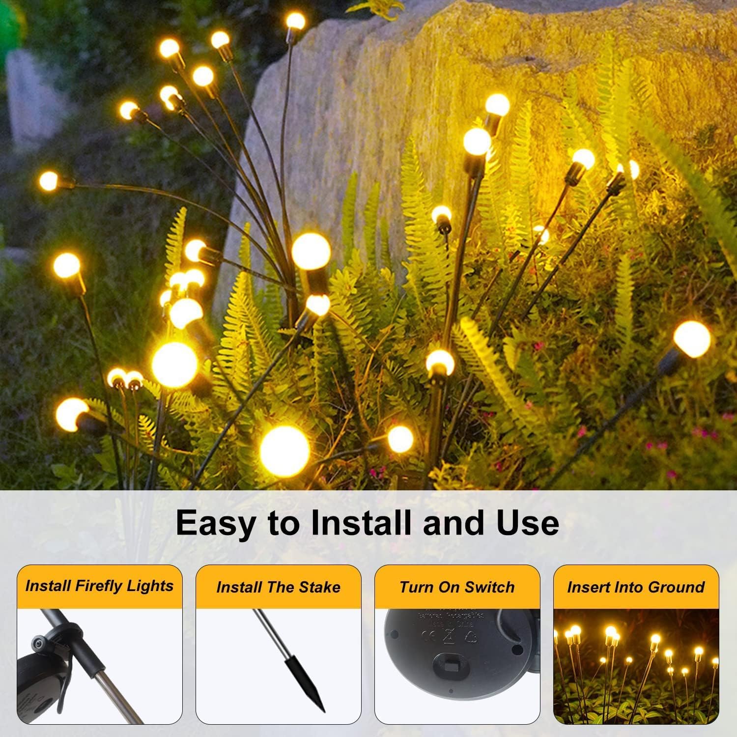 ZUGAD 8 LED Solar Powered Firefly Lights Solar Garden Lights, Outdoor Waterproof, High Flexibility Swaying Lights Solar Outdoor Lights for Pathway Patio Yard Walkway Decoration Warm White